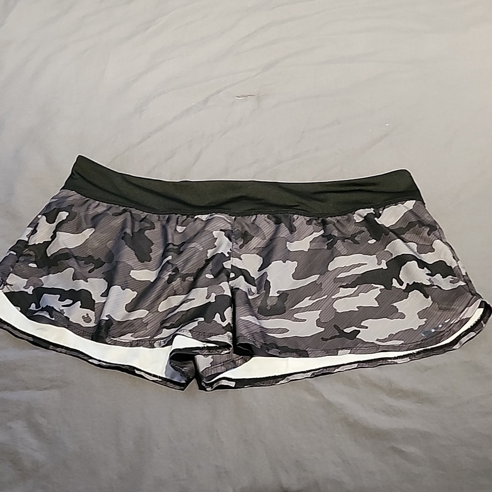 Nike Gray and Black Athletic Shorts with Camouflage Design